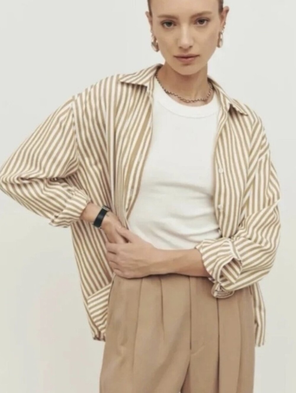 Reformation Women's Striped Top in Beige and White